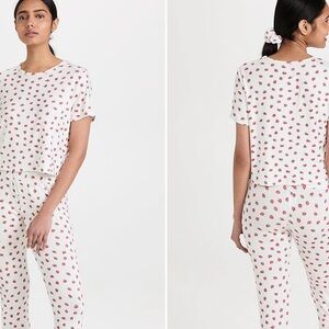 Plush Strawberry Print Jersey Pajama Set